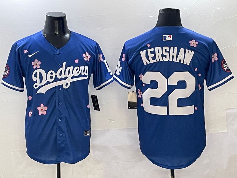Men Los Angeles Dodgers 22 Kershaw Blue Sakura Edition 2025 Nike MLB Jersey style 1